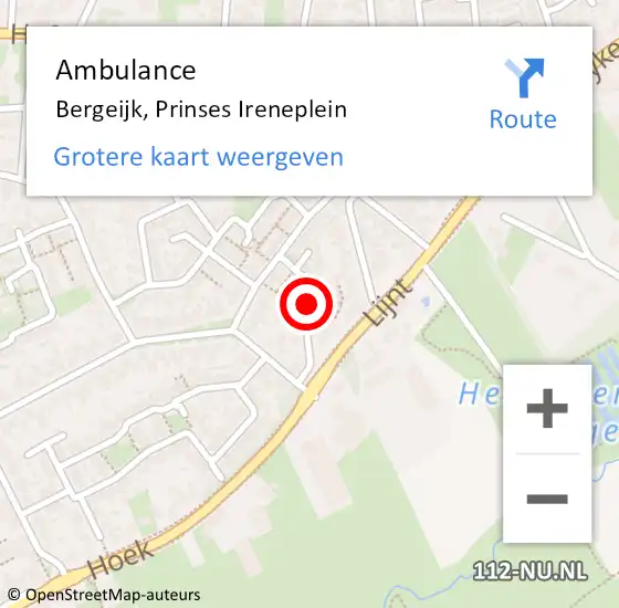 Locatie op kaart van de 112 melding: Ambulance Bergeijk, Prinses Ireneplein op 17 februari 2015 03:53