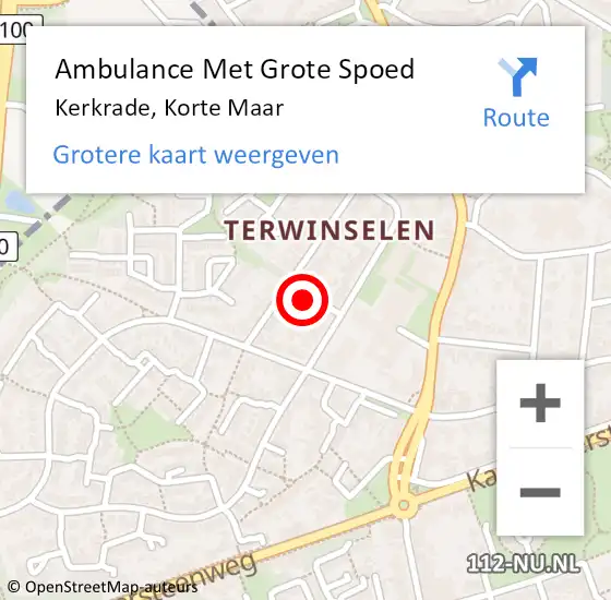 Locatie op kaart van de 112 melding: Ambulance Met Grote Spoed Naar Kerkrade, Korte Maar op 17 februari 2015 04:47