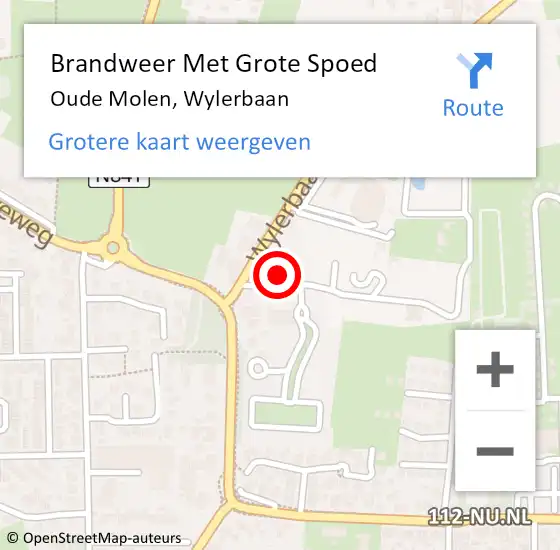 Locatie op kaart van de 112 melding: Brandweer Met Grote Spoed Naar Oude Molen, Wylerbaan op 17 februari 2015 06:27