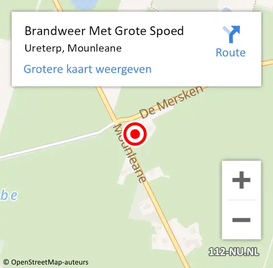 Locatie op kaart van de 112 melding: Brandweer Met Grote Spoed Naar Ureterp, Mounleane op 17 februari 2015 07:31