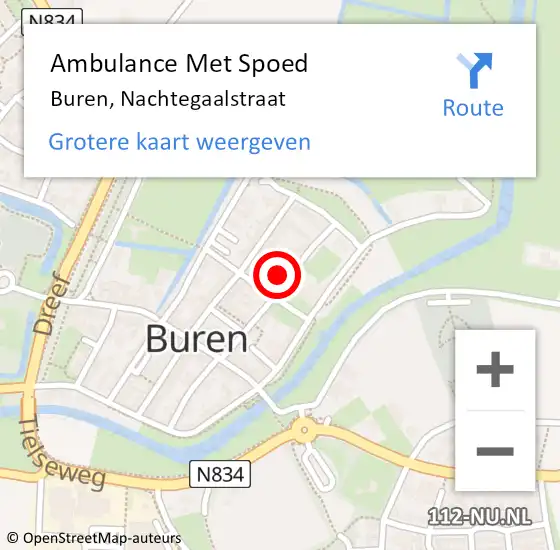 Locatie op kaart van de 112 melding: Ambulance Met Spoed Naar Buren, Nachtegaalstraat op 17 februari 2015 08:34