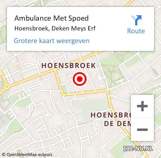 Locatie op kaart van de 112 melding: Ambulance Met Spoed Naar Hoensbroek, Deken Meys Erf op 17 februari 2015 08:56