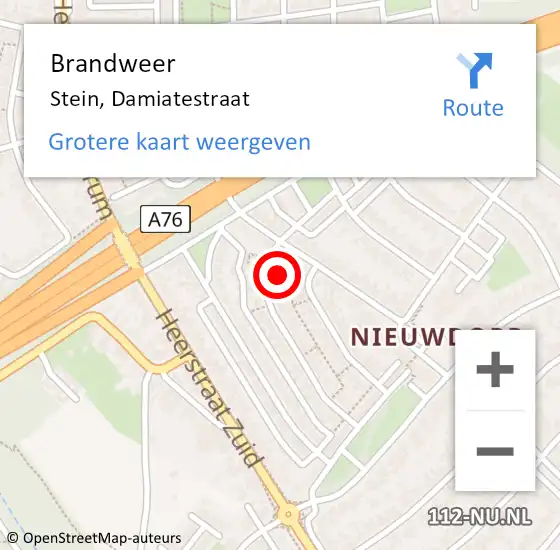 Locatie op kaart van de 112 melding: Brandweer Stein, Damiatestraat op 17 februari 2015 09:11