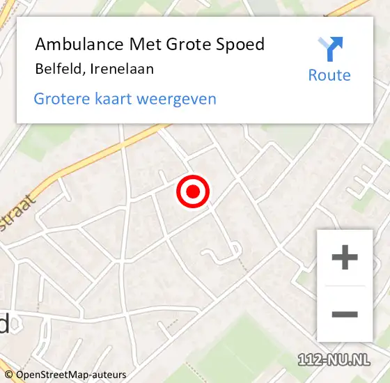 Locatie op kaart van de 112 melding: Ambulance Met Grote Spoed Naar Belfeld, Irenelaan op 17 februari 2015 09:23