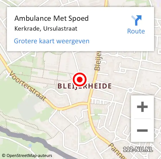 Locatie op kaart van de 112 melding: Ambulance Met Spoed Naar Kerkrade, Ursulastraat op 17 februari 2015 09:31