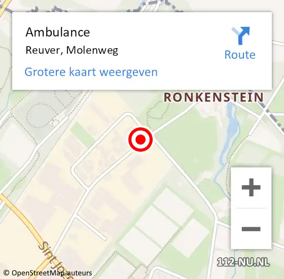 Locatie op kaart van de 112 melding: Ambulance Reuver, Molenweg op 17 februari 2015 09:39