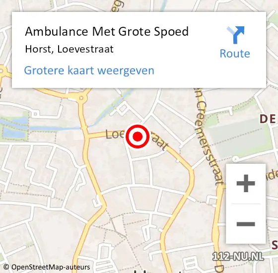 Locatie op kaart van de 112 melding: Ambulance Met Grote Spoed Naar Horst, Loevestraat op 17 februari 2015 09:55