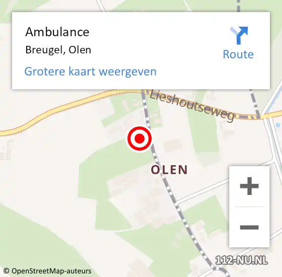 Locatie op kaart van de 112 melding: Ambulance Breugel, Olen op 17 februari 2015 10:52