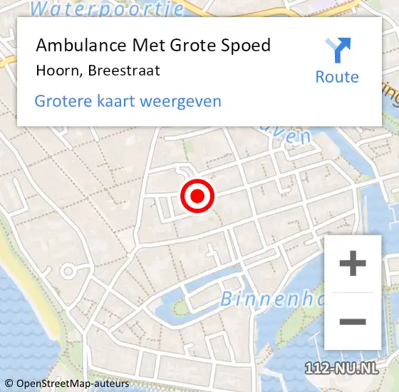 Locatie op kaart van de 112 melding: Ambulance Met Grote Spoed Naar Hoorn, Breestraat op 17 februari 2015 10:59