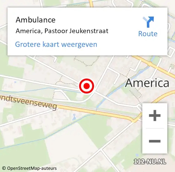 Locatie op kaart van de 112 melding: Ambulance America, Pastoor Jeukenstraat op 17 februari 2015 12:12