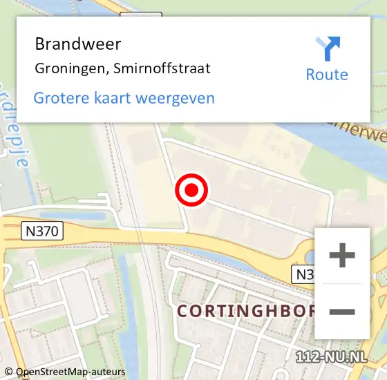 Locatie op kaart van de 112 melding: Brandweer Groningen, Smirnoffstraat op 17 februari 2015 13:53