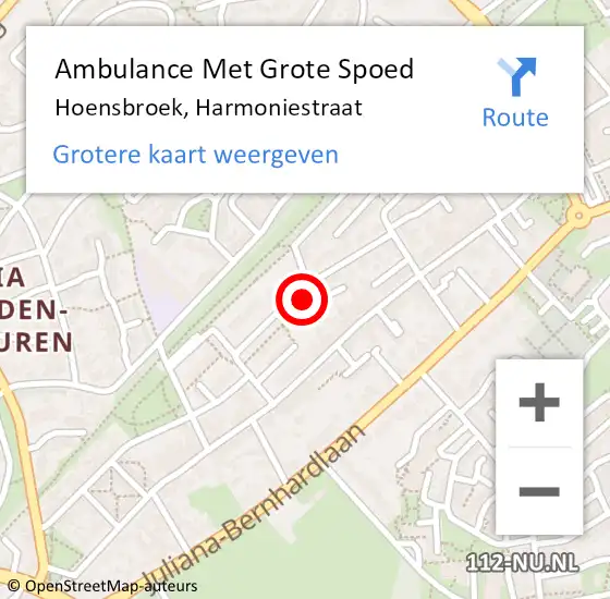 Locatie op kaart van de 112 melding: Ambulance Met Grote Spoed Naar Hoensbroek, Harmoniestraat op 17 februari 2015 14:05