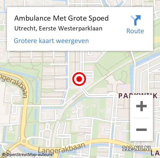 Locatie op kaart van de 112 melding: Ambulance Met Grote Spoed Naar Utrecht, Eerste Westerparklaan op 17 februari 2015 16:00