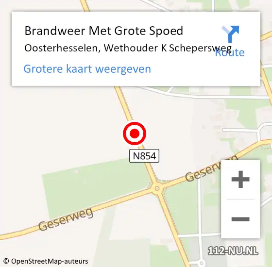 Locatie op kaart van de 112 melding: Brandweer Met Grote Spoed Naar Oosterhesselen, Wethouder K Schepersweg op 17 februari 2015 16:03