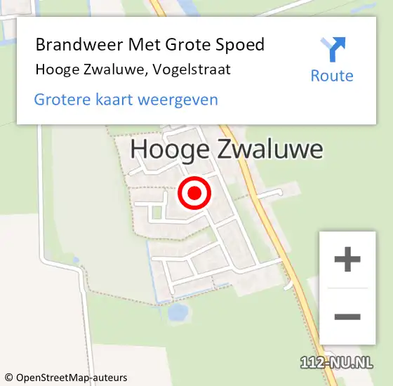 Locatie op kaart van de 112 melding: Brandweer Met Grote Spoed Naar Hooge Zwaluwe, Vogelstraat op 17 februari 2015 18:02