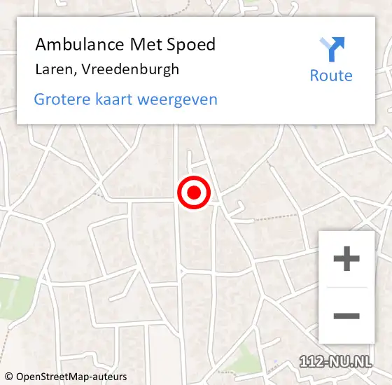 Locatie op kaart van de 112 melding: Ambulance Met Spoed Naar Laren, Vreedenburgh op 17 februari 2015 18:47