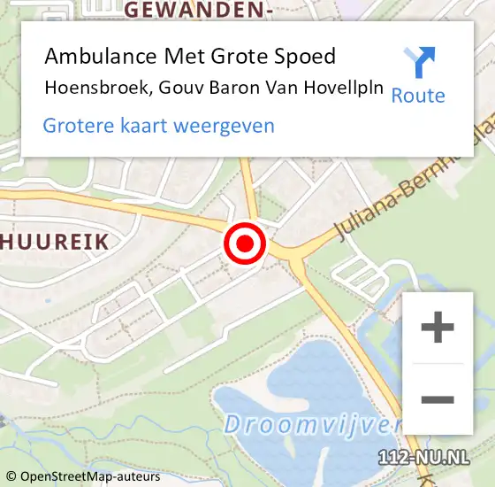 Locatie op kaart van de 112 melding: Ambulance Met Grote Spoed Naar Hoensbroek, Gouv Baron Van Hovellpln op 17 februari 2015 19:17