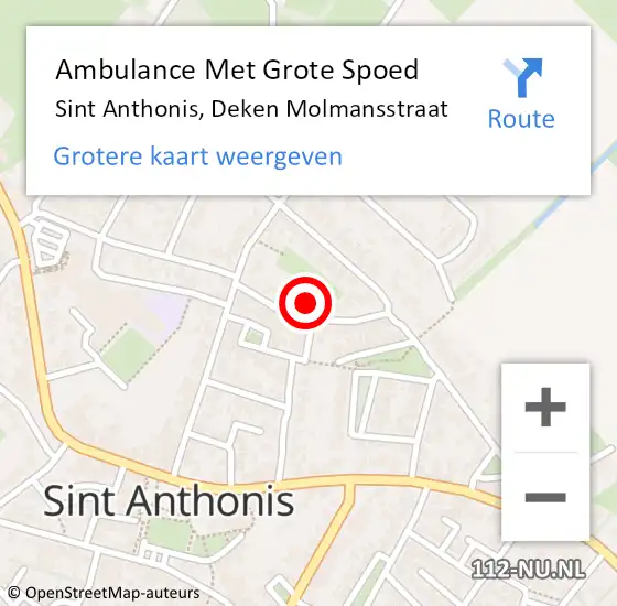 Locatie op kaart van de 112 melding: Ambulance Met Grote Spoed Naar Sint Anthonis, Deken Molmansstraat op 30 oktober 2013 09:00