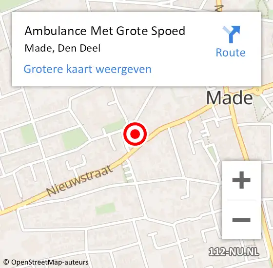 Locatie op kaart van de 112 melding: Ambulance Met Grote Spoed Naar Made, Den Deel op 17 februari 2015 20:09