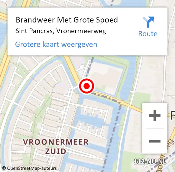 Locatie op kaart van de 112 melding: Brandweer Met Grote Spoed Naar Sint Pancras, Vronermeerweg op 17 februari 2015 20:17