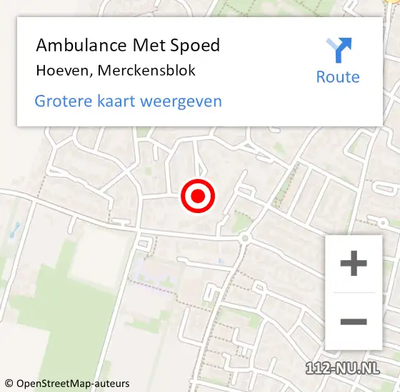 Locatie op kaart van de 112 melding: Ambulance Met Spoed Naar Hoeven, Merckensblok op 17 februari 2015 22:41