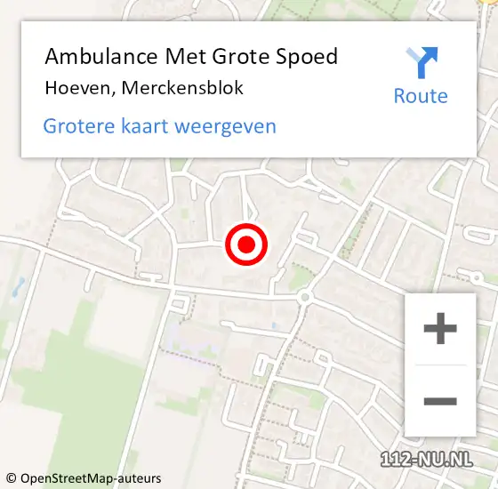 Locatie op kaart van de 112 melding: Ambulance Met Grote Spoed Naar Hoeven, Merckensblok op 17 februari 2015 22:45