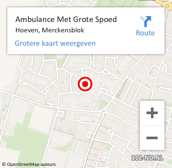 Locatie op kaart van de 112 melding: Ambulance Met Grote Spoed Naar Hoeven, Merckensblok op 17 februari 2015 22:47