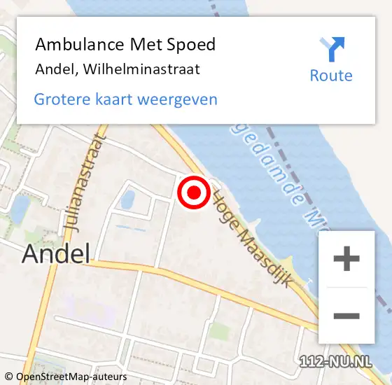 Locatie op kaart van de 112 melding: Ambulance Met Spoed Naar Andel, Wilhelminastraat op 18 februari 2015 00:02