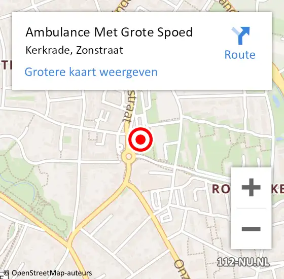 Locatie op kaart van de 112 melding: Ambulance Met Grote Spoed Naar Kerkrade, Zonstraat op 18 februari 2015 00:30