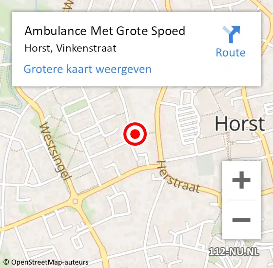 Locatie op kaart van de 112 melding: Ambulance Met Grote Spoed Naar Horst, Vinkenstraat op 18 februari 2015 00:59