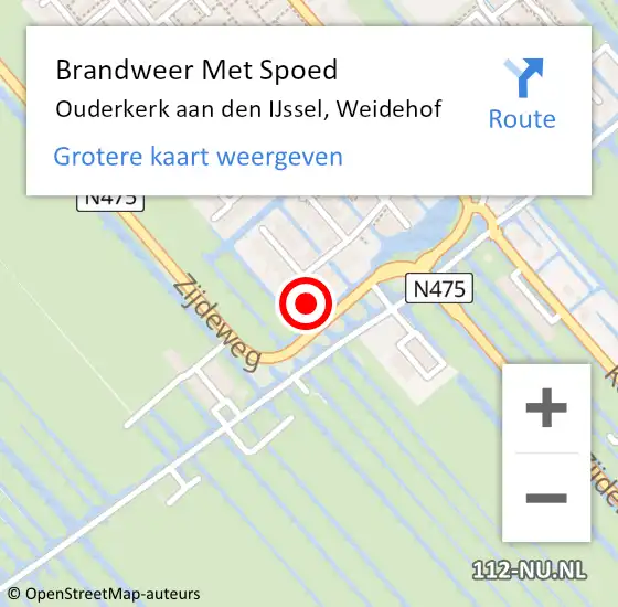 Locatie op kaart van de 112 melding: Brandweer Met Spoed Naar Ouderkerk aan den IJssel, Weidehof op 18 februari 2015 01:06