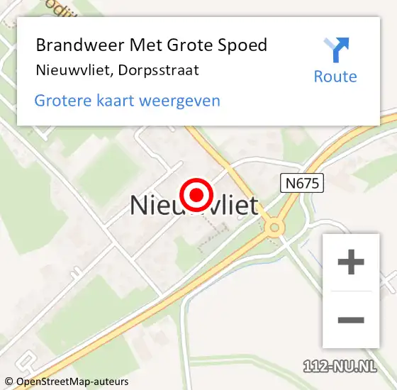 Locatie op kaart van de 112 melding: Brandweer Met Grote Spoed Naar Nieuwvliet, Dorpsstraat op 18 februari 2015 04:43