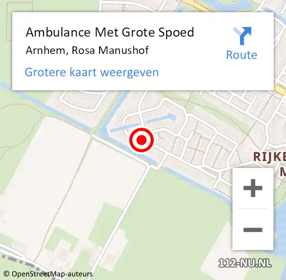 Locatie op kaart van de 112 melding: Ambulance Met Grote Spoed Naar Arnhem, Rosa Manushof op 18 februari 2015 05:31