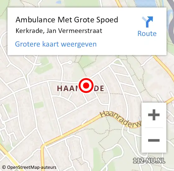 Locatie op kaart van de 112 melding: Ambulance Met Grote Spoed Naar Kerkrade, Jan Vermeerstraat op 18 februari 2015 05:51