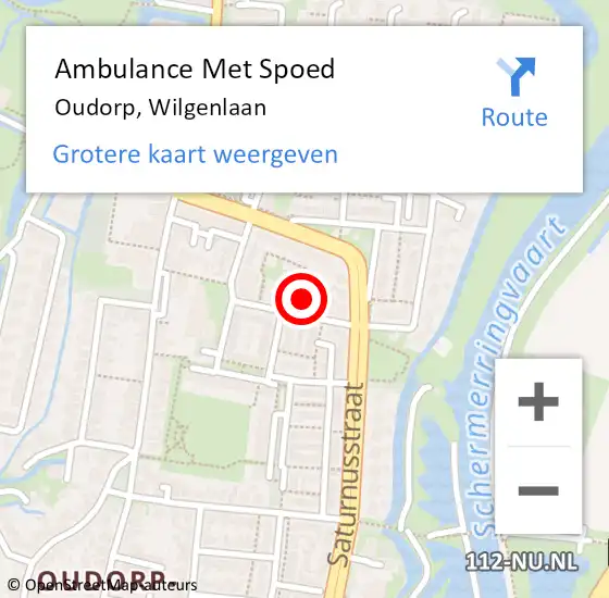 Locatie op kaart van de 112 melding: Ambulance Met Spoed Naar Oudorp, Wilgenlaan op 18 februari 2015 07:13