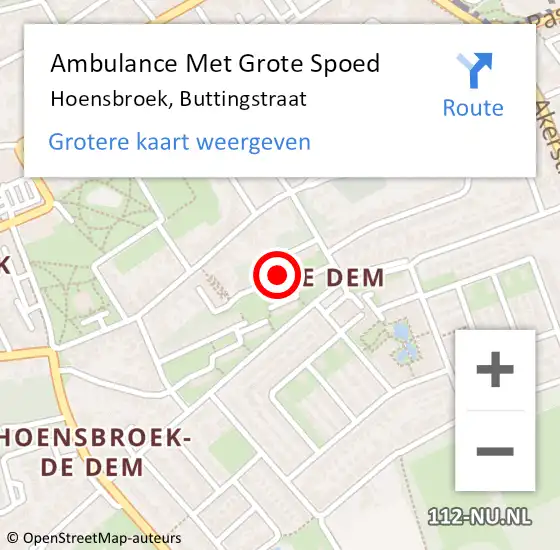 Locatie op kaart van de 112 melding: Ambulance Met Grote Spoed Naar Hoensbroek, Buttingstraat op 18 februari 2015 09:16