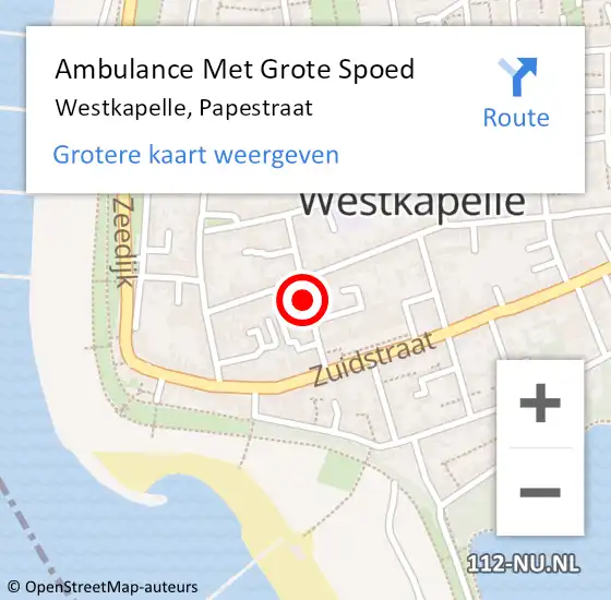 Locatie op kaart van de 112 melding: Ambulance Met Grote Spoed Naar Westkapelle, Papestraat op 18 februari 2015 09:47