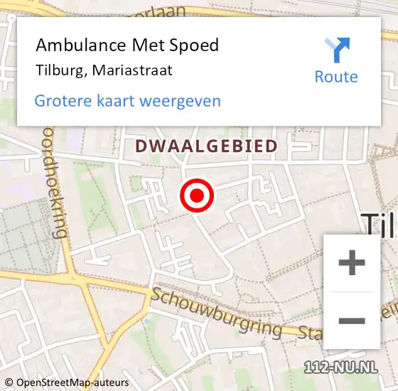 Locatie op kaart van de 112 melding: Ambulance Met Spoed Naar Tilburg, Mariastraat op 18 februari 2015 09:59