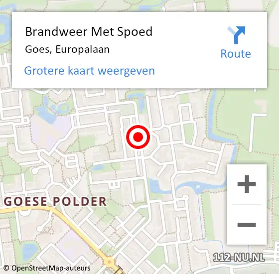 Locatie op kaart van de 112 melding: Brandweer Met Spoed Naar Goes, Europalaan op 18 februari 2015 10:29