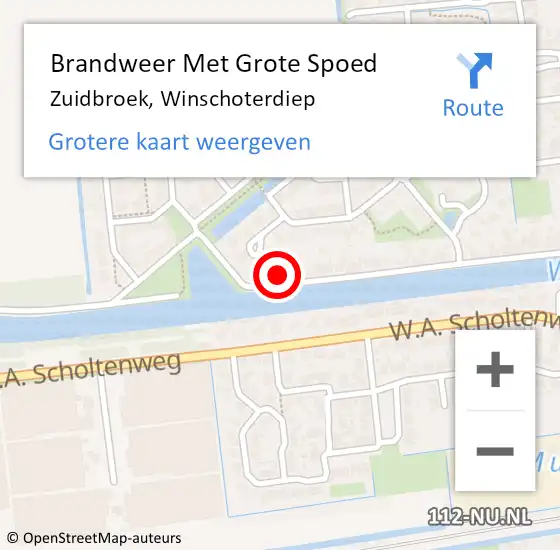 Locatie op kaart van de 112 melding: Brandweer Met Grote Spoed Naar Zuidbroek, Winschoterdiep op 18 februari 2015 10:41