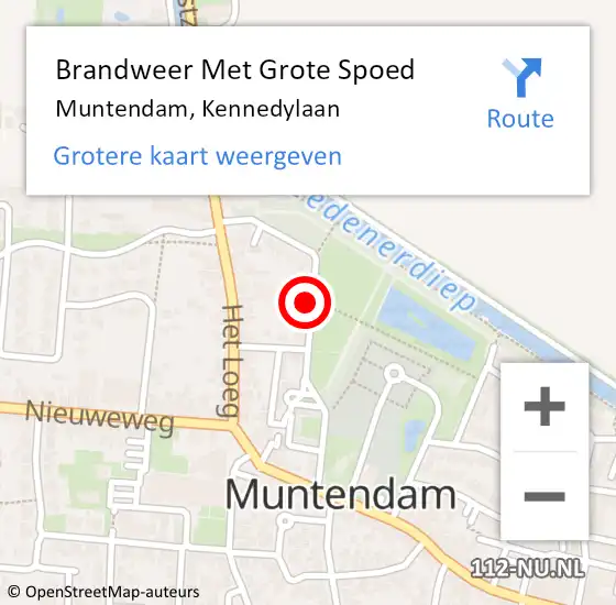 Locatie op kaart van de 112 melding: Brandweer Met Grote Spoed Naar Muntendam, Kennedylaan op 18 februari 2015 11:41