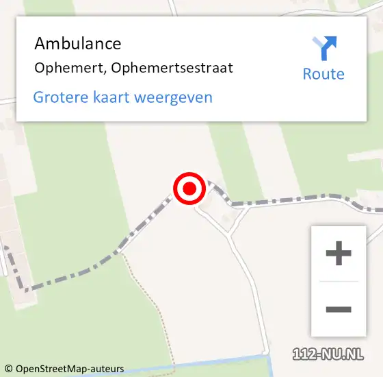 Locatie op kaart van de 112 melding: Ambulance Ophemert, Ophemertsestraat op 18 februari 2015 12:43