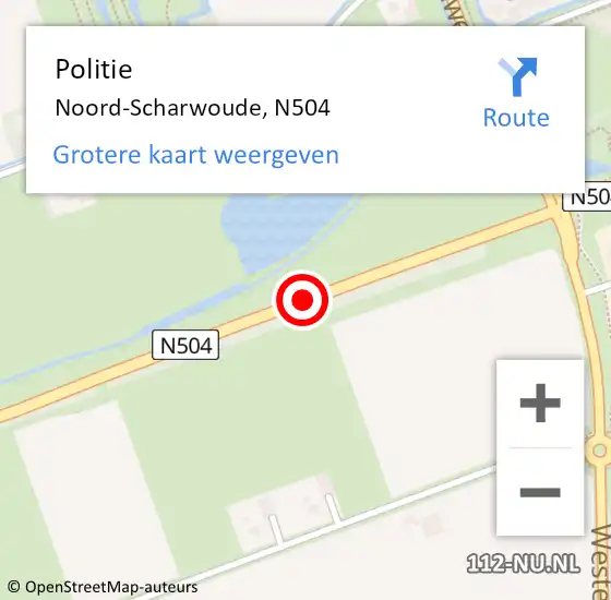 Locatie op kaart van de 112 melding: Politie Noord-Scharwoude, N504 op 18 februari 2015 12:43