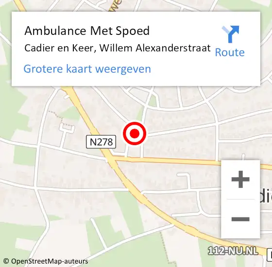 Locatie op kaart van de 112 melding: Ambulance Met Spoed Naar Cadier en Keer, Willem Alexanderstraat op 18 februari 2015 12:44