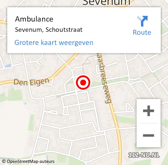 Locatie op kaart van de 112 melding: Ambulance Sevenum, Schoutstraat op 18 februari 2015 13:19