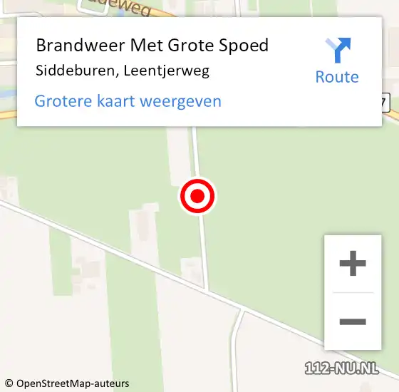 Locatie op kaart van de 112 melding: Brandweer Met Grote Spoed Naar Siddeburen, Leentjerweg op 18 februari 2015 13:19