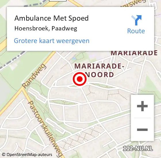 Locatie op kaart van de 112 melding: Ambulance Met Spoed Naar Hoensbroek, Paadweg op 18 februari 2015 13:48