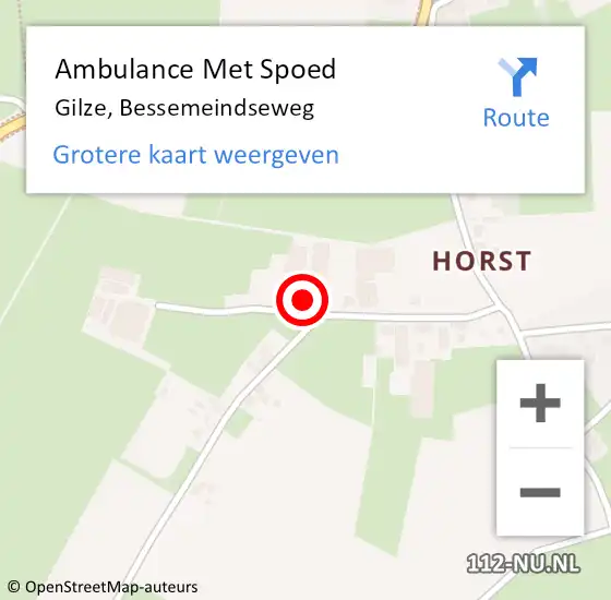 Locatie op kaart van de 112 melding: Ambulance Met Spoed Naar Gilze, Bessemeindseweg op 18 februari 2015 13:48