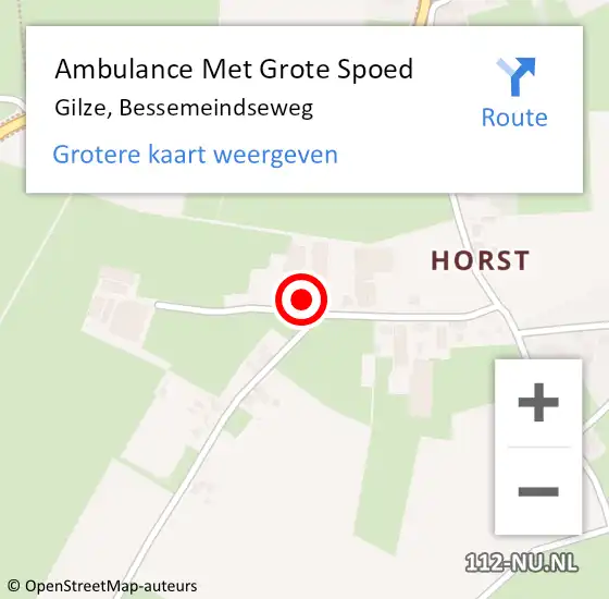 Locatie op kaart van de 112 melding: Ambulance Met Grote Spoed Naar Gilze, Bessemeindseweg op 18 februari 2015 13:49