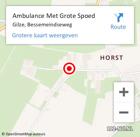 Locatie op kaart van de 112 melding: Ambulance Met Grote Spoed Naar Gilze, Bessemeindseweg op 18 februari 2015 13:55